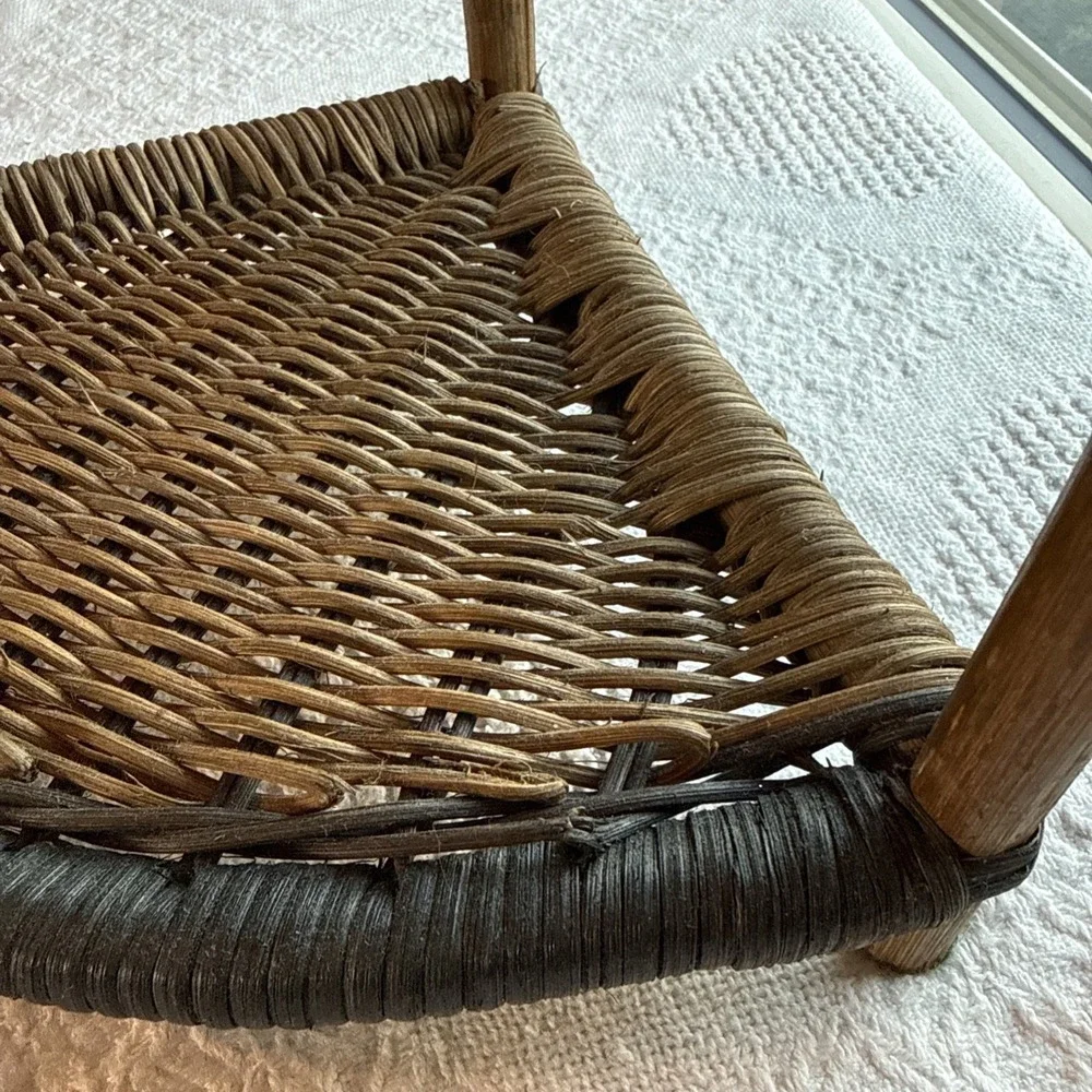 Vintage Wicker Rattan Corner Shelf 3 Tier Display Stand Coastal Boho 19